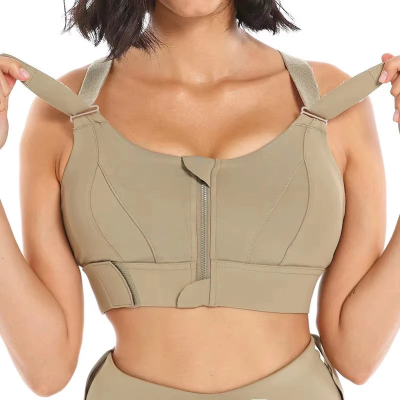 Women’s Front Zipper Sports Bra – Adjustable, Shockproof Crop Top for Yoga & Fitness