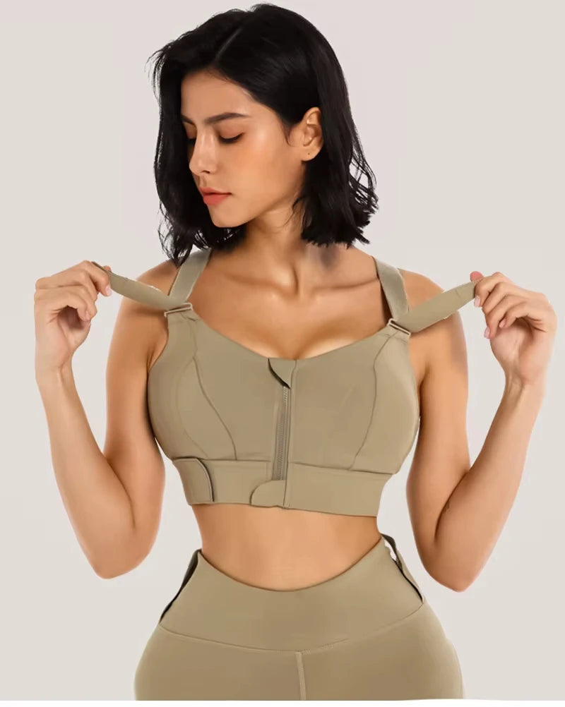 Women’s Front Zipper Sports Bra – Adjustable, Shockproof Crop Top for Yoga & Fitness