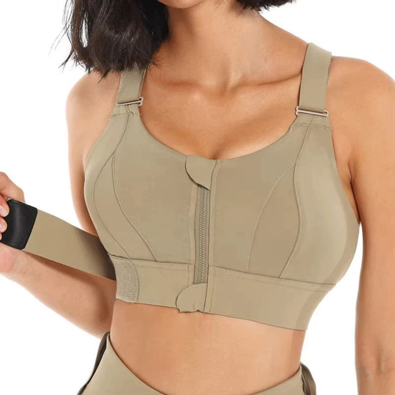 Women’s Front Zipper Sports Bra – Adjustable, Shockproof Crop Top for Yoga & Fitness