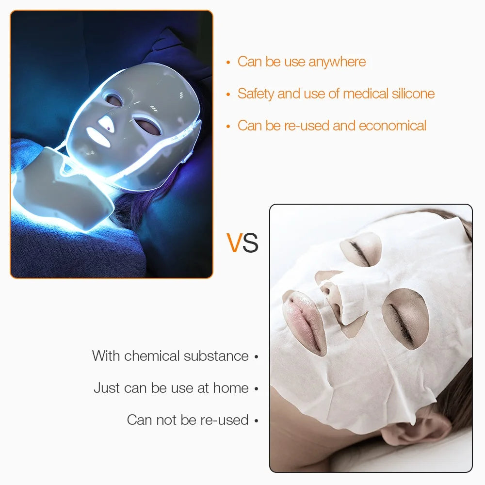 Foreverlily 7-Color LED Facial & Neck Mask – Skin Rejuvenation & Acne Therapy