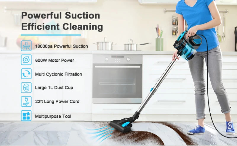 INSE I5 Corded Stick Vacuum – 18KPa Powerful Suction for Home & Pet Hair