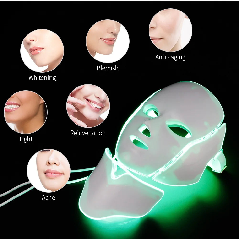Foreverlily 7-Color LED Facial & Neck Mask – Skin Rejuvenation & Acne Therapy