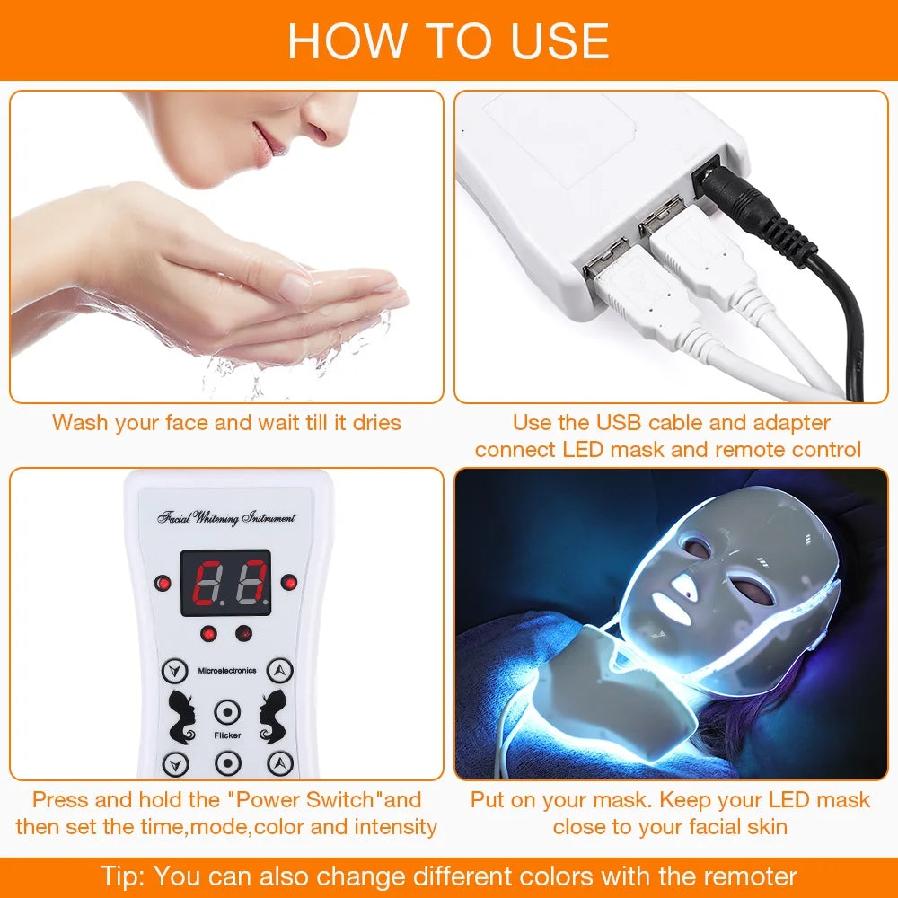 Foreverlily 7-Color LED Facial & Neck Mask – Skin Rejuvenation & Acne Therapy