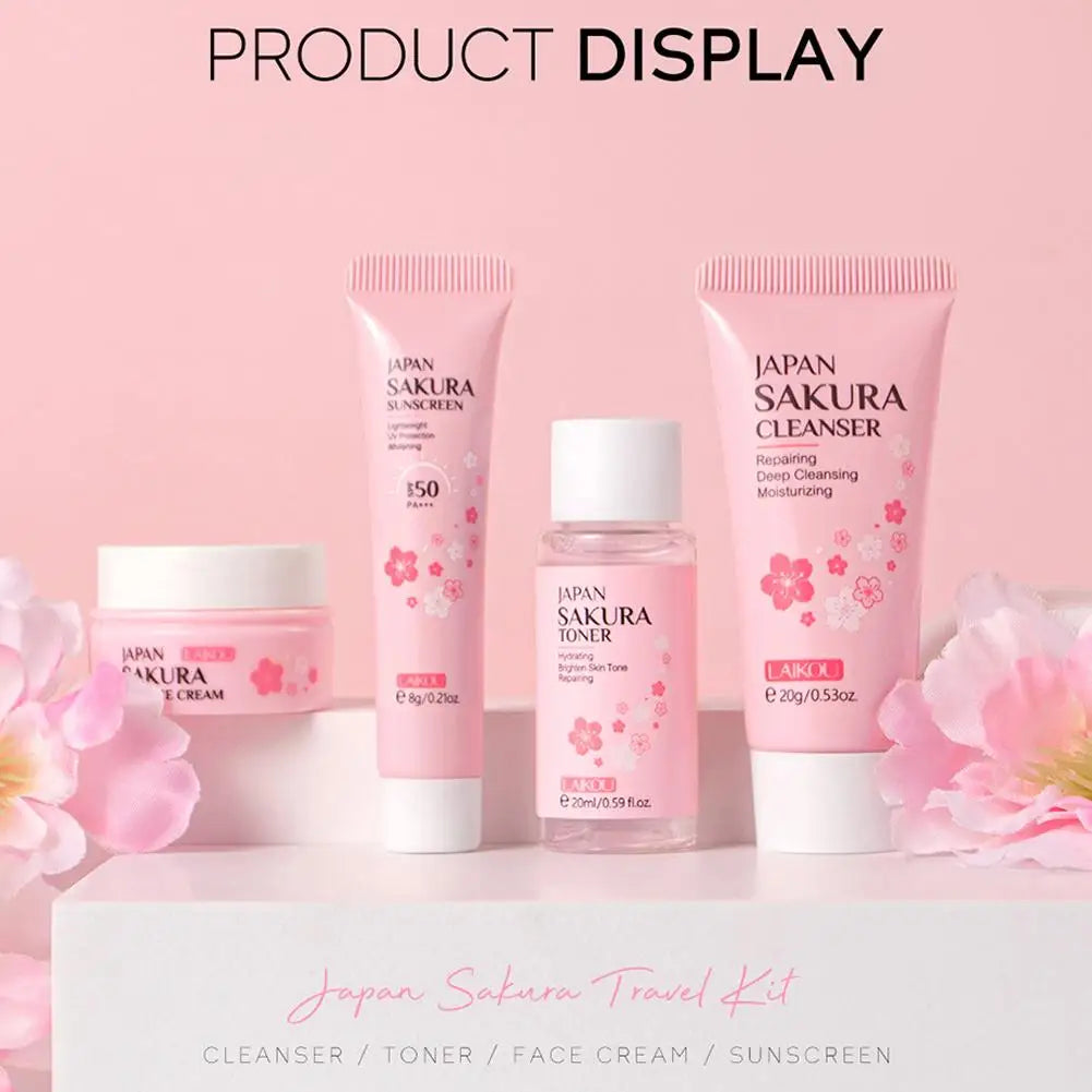 Sakura Skincare Gift Set – Cleanser, Serum, Eye Cream & Essence Kit