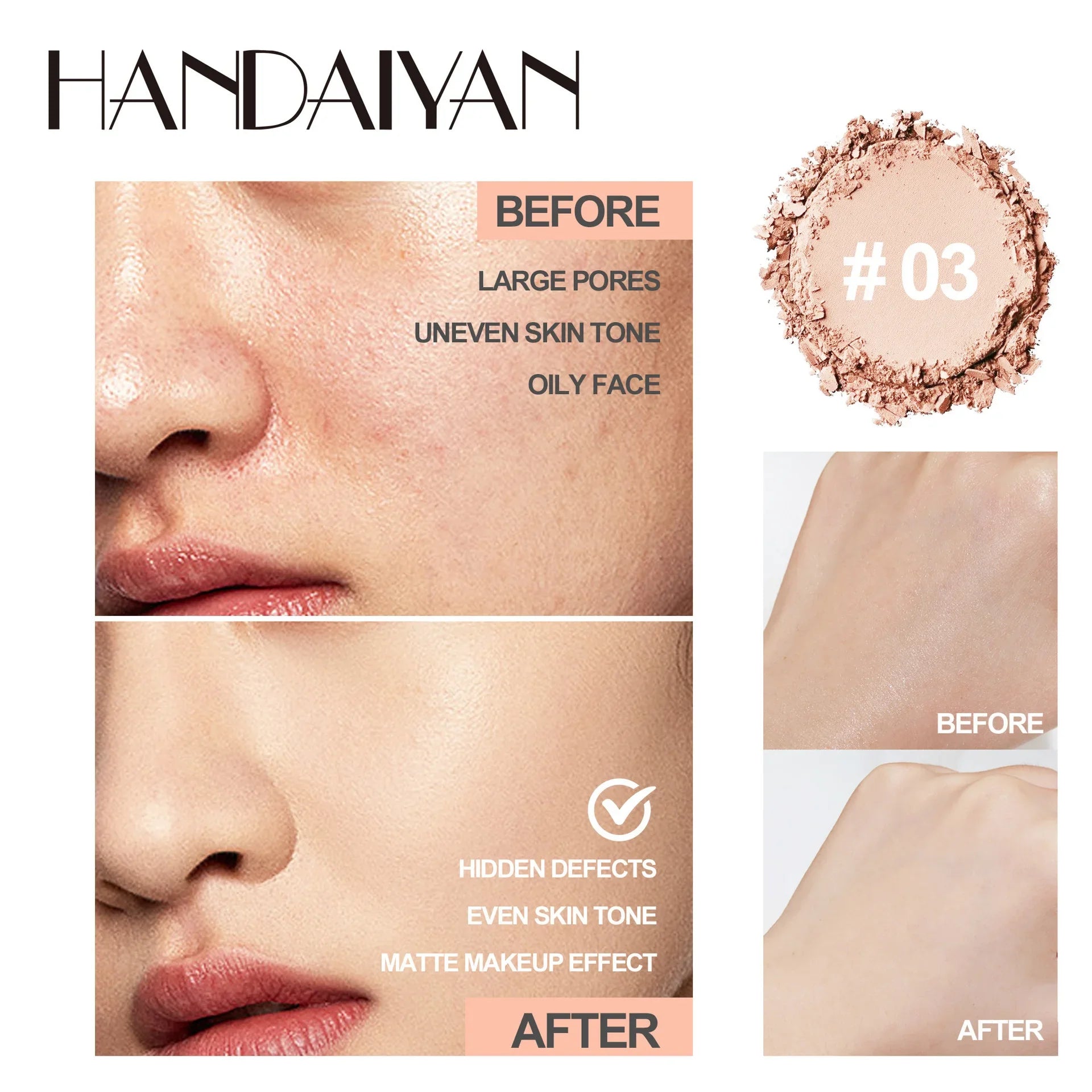8 Color Matte Face Pressed Powder – 24 Hours Oil Control, Natural Setting Powder Foundation: