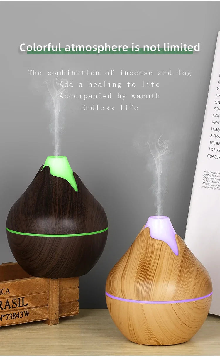 350ML Wood Grain Essential Oil Diffuser – Ultrasonic Humidifier with Remote & 7-Color LED