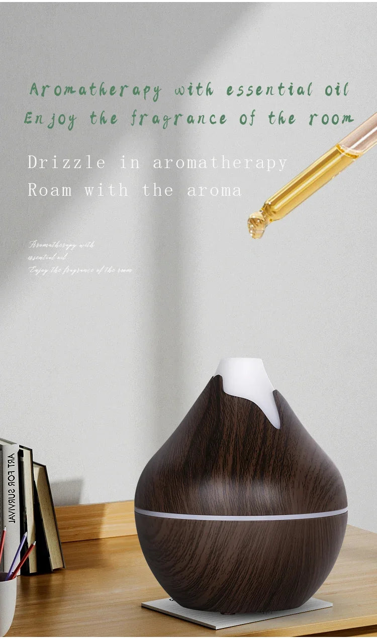 350ML Wood Grain Essential Oil Diffuser – Ultrasonic Humidifier with Remote & 7-Color LED