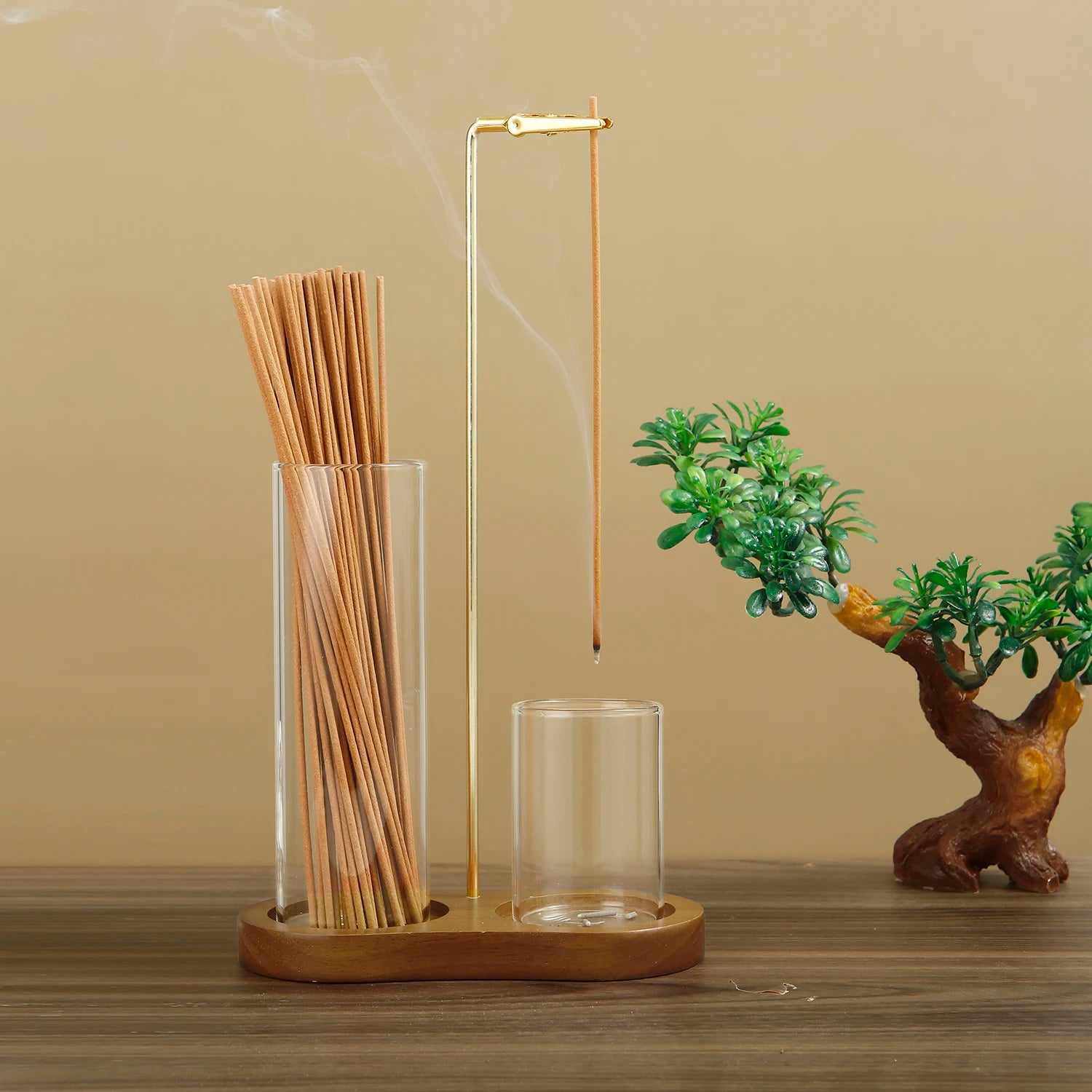 2-in-1 Incense Holder with Glass Ash Catcher & Stick Organizer