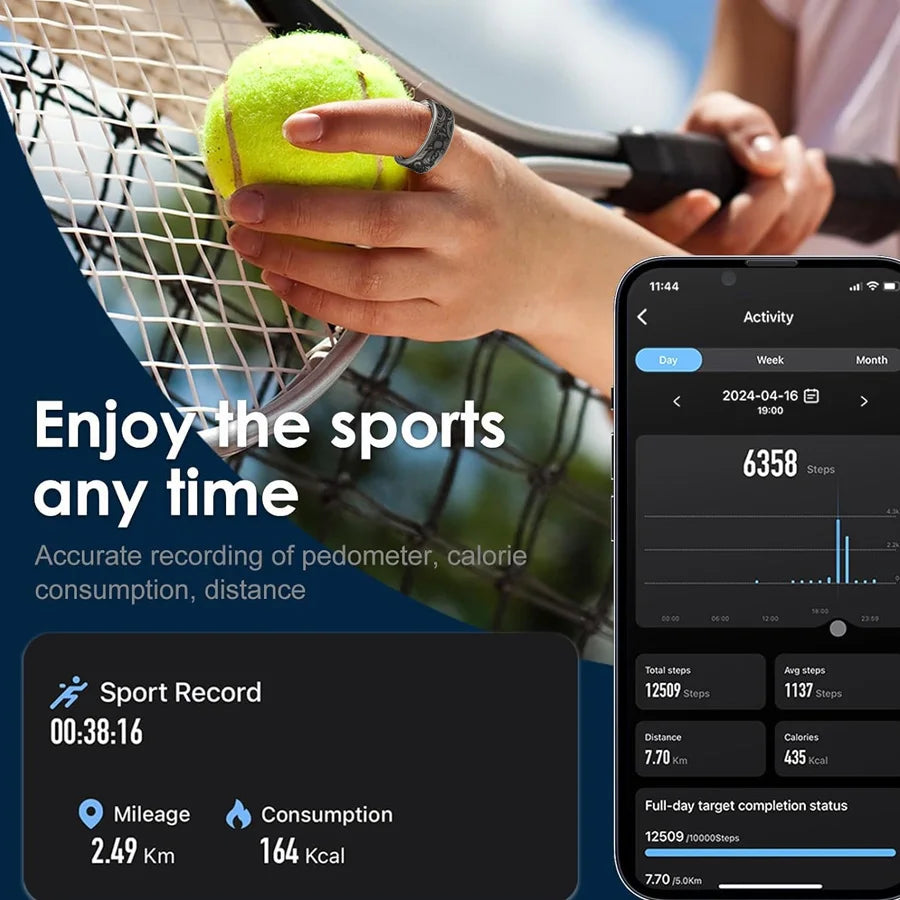 Smart Ring Heart Rate & Oximeter Monitor – IP68, Multi-Sport for Android & iOS
