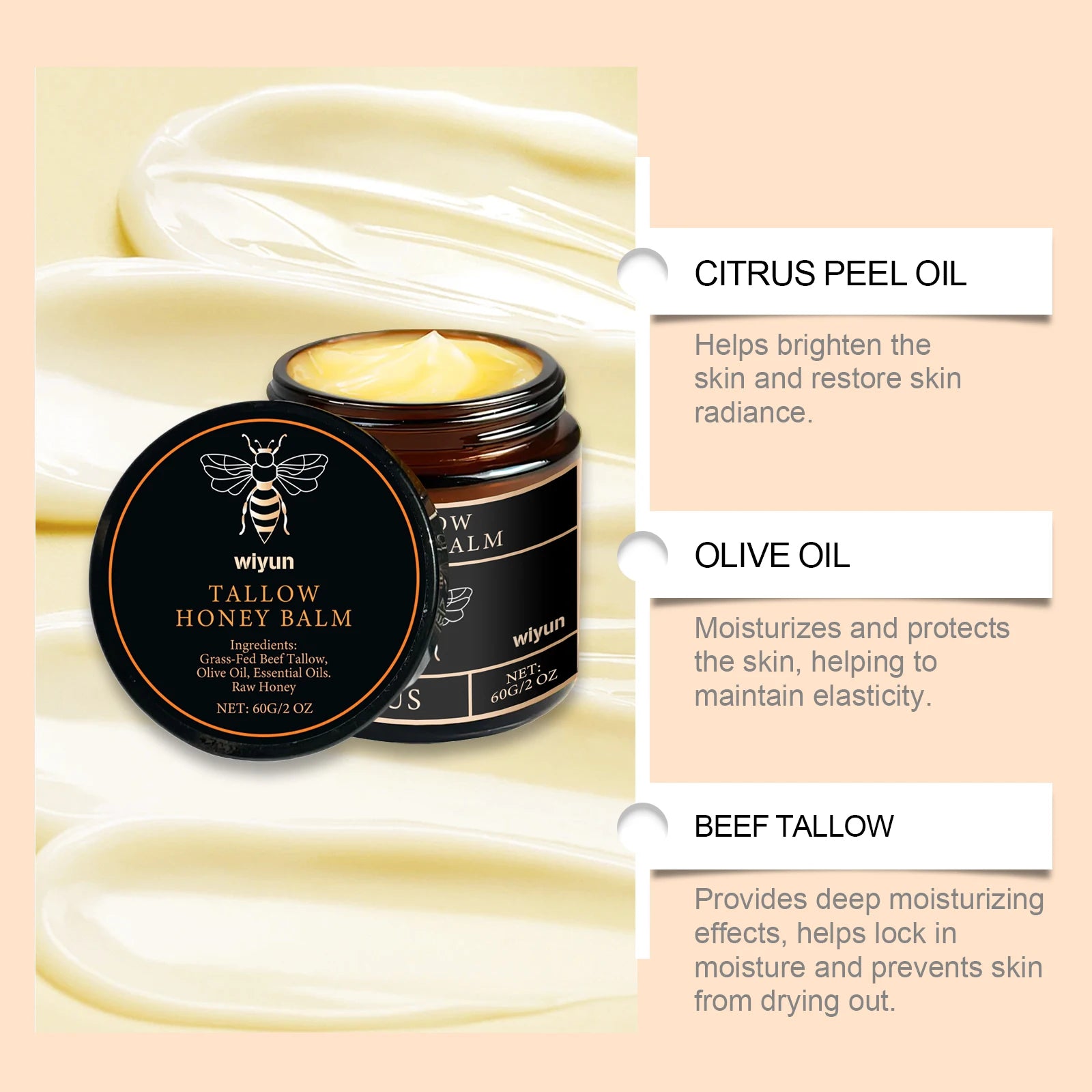 Whipped Beef Tallow & Honey Moisturizer – Fast-Absorbing Face & Body Cream