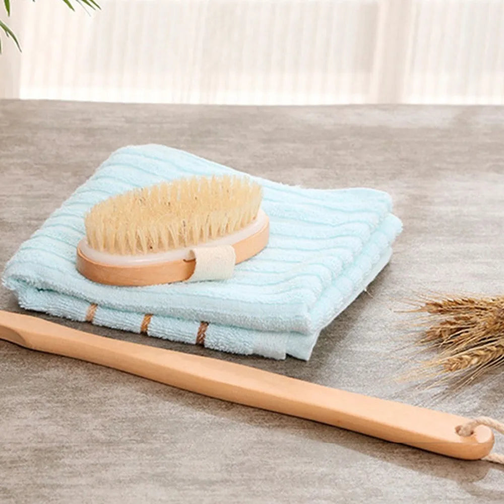 Natural Bath Brush with Long Wooden Handle