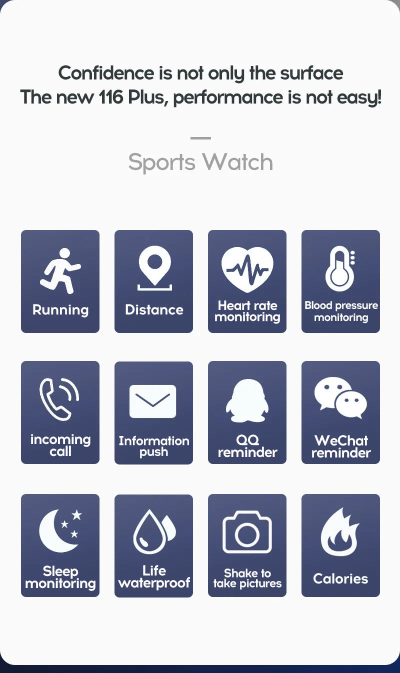 116 Plus Smart Watch – Fitness Tracker with Heart Rate Monitor & Waterproof Design