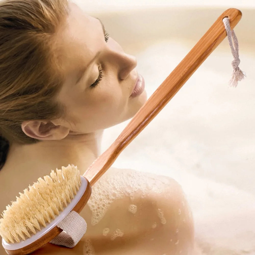 Natural Bath Brush with Long Wooden Handle