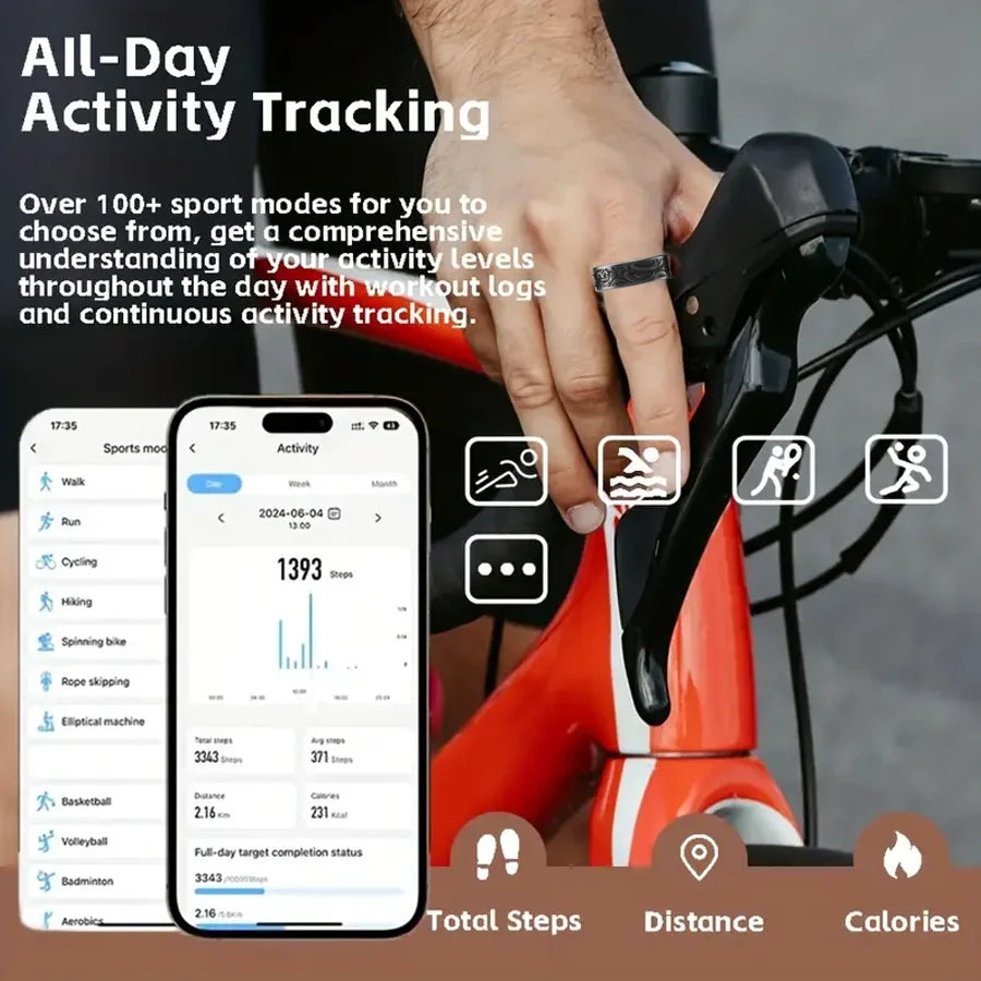 Smart Ring Heart Rate & Oximeter Monitor – IP68, Multi-Sport for Android & iOS