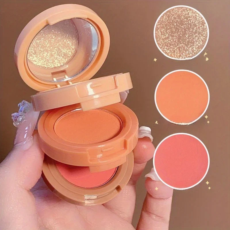 3-in-1 Blush & Highlighter Palette – Matte & Shimmer, Waterproof, Long-Lasting3