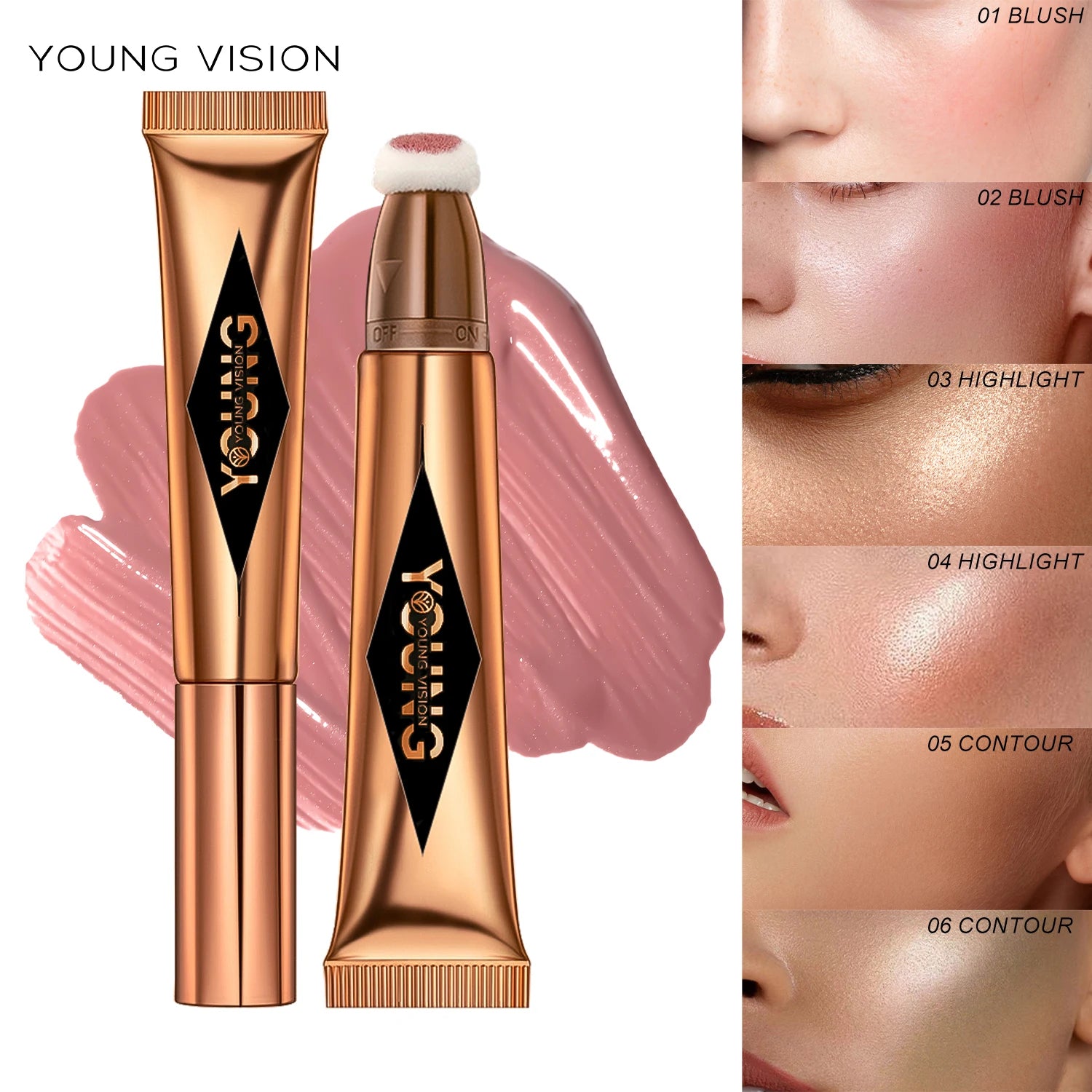 YOUNG VISION Air Cushion Blusher – 6-Color Liquid High Gloss Rouge Stick