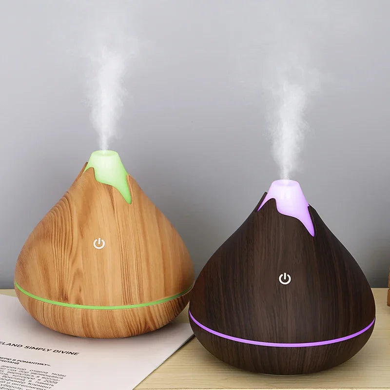 350ML Wood Grain Essential Oil Diffuser – Ultrasonic Humidifier with Remote & 7-Color LED