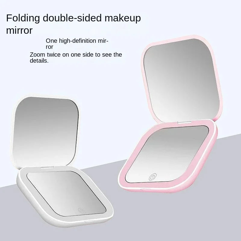 Mini LED Folding Makeup Mirror – Compact Vanity Gift with 2X Magnification