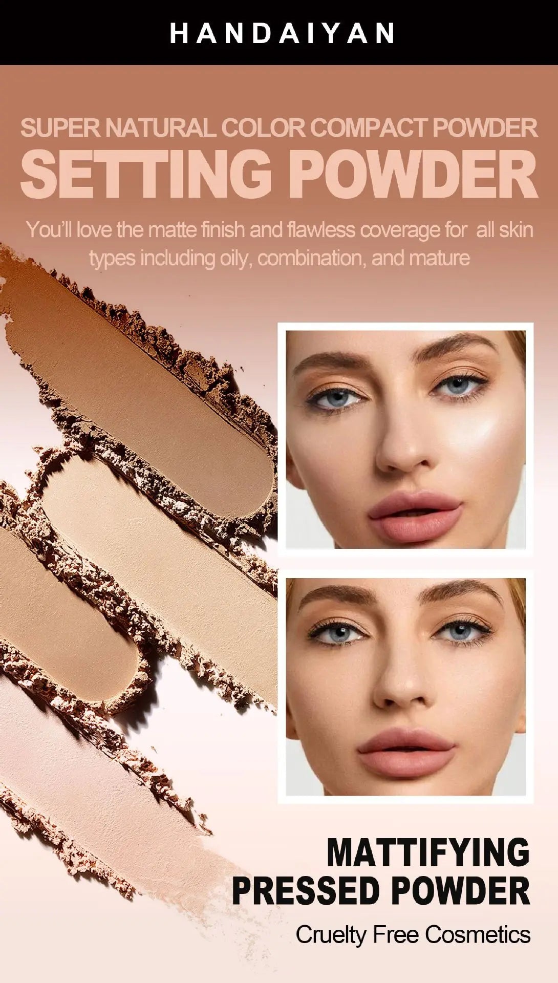 8 Color Matte Face Pressed Powder – 24 Hours Oil Control, Natural Setting Powder Foundation: