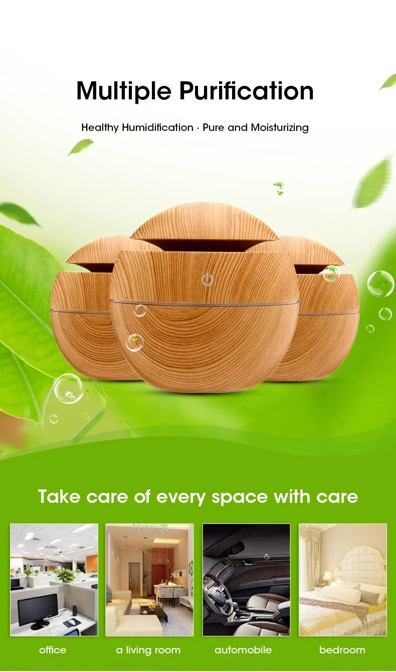 Mini Woodgrain USB Humidifier – Essential Oil Diffuser & Aromatherapy