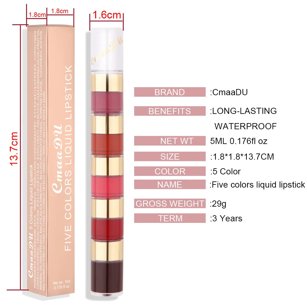 5-in-1 Matte Lipstick Set – Velvet Lip Tint & Gloss Combo