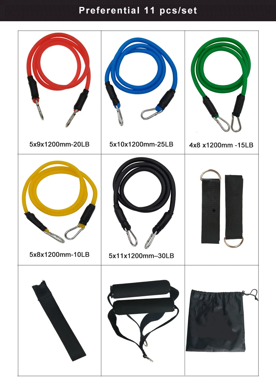 11-Piece Resistance Band Set – Workout Bands for Home, Yoga, Pilates & Fitness
