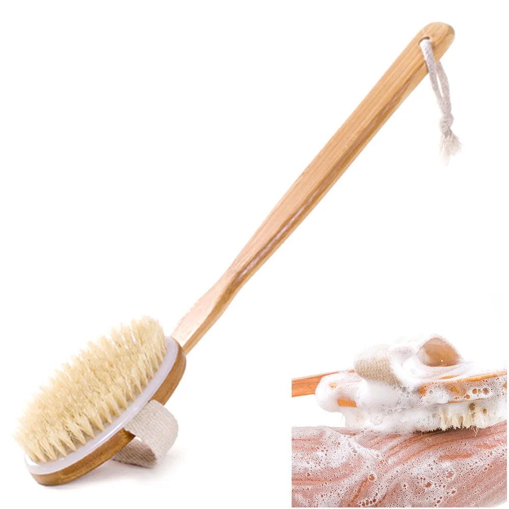 Natural Bath Brush with Long Wooden Handle