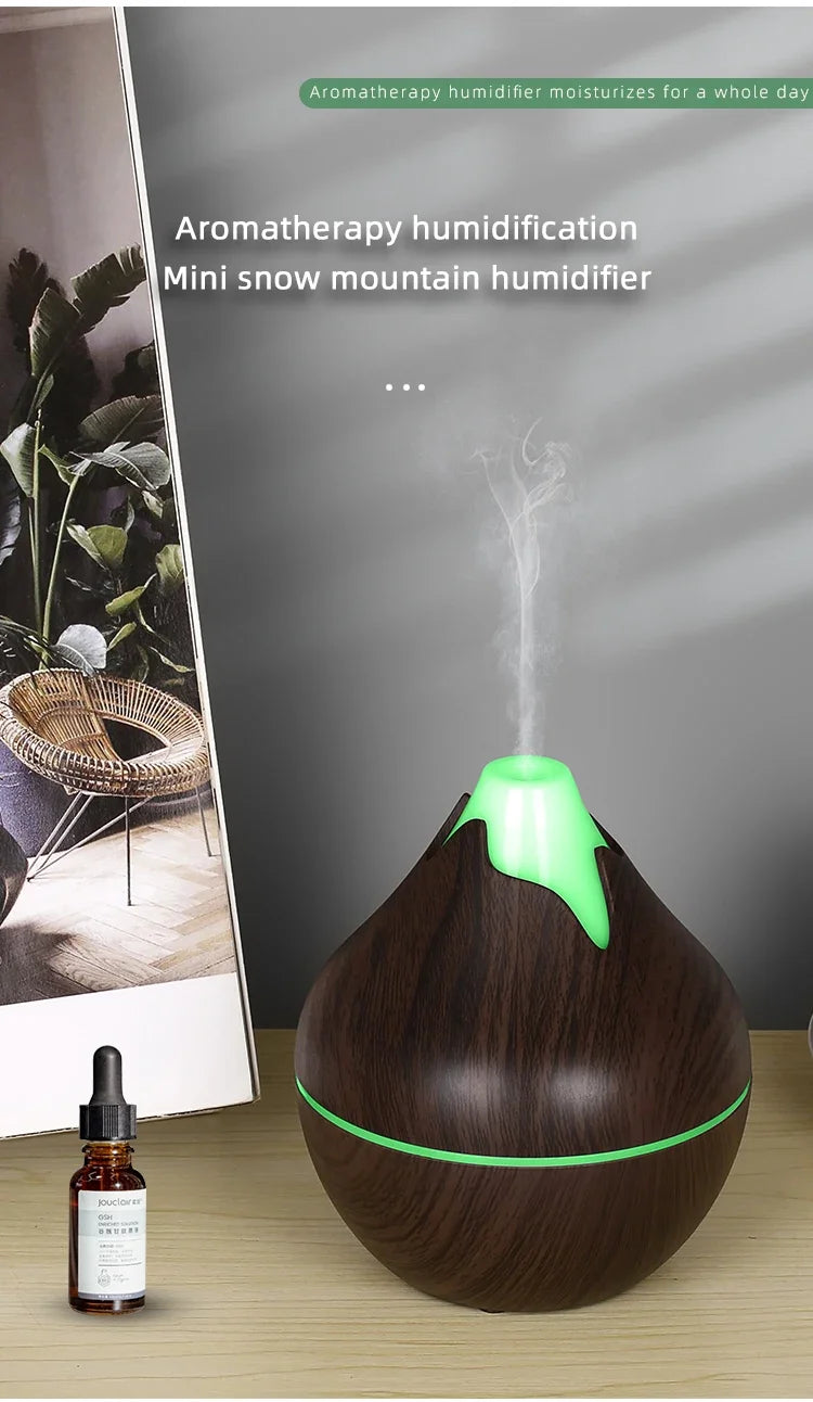 350ML Wood Grain Essential Oil Diffuser – Ultrasonic Humidifier with Remote & 7-Color LED