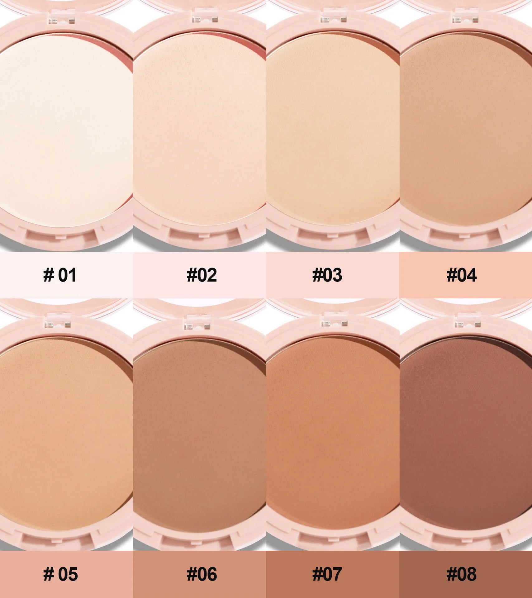 8 Color Matte Face Pressed Powder – 24 Hours Oil Control, Natural Setting Powder Foundation: