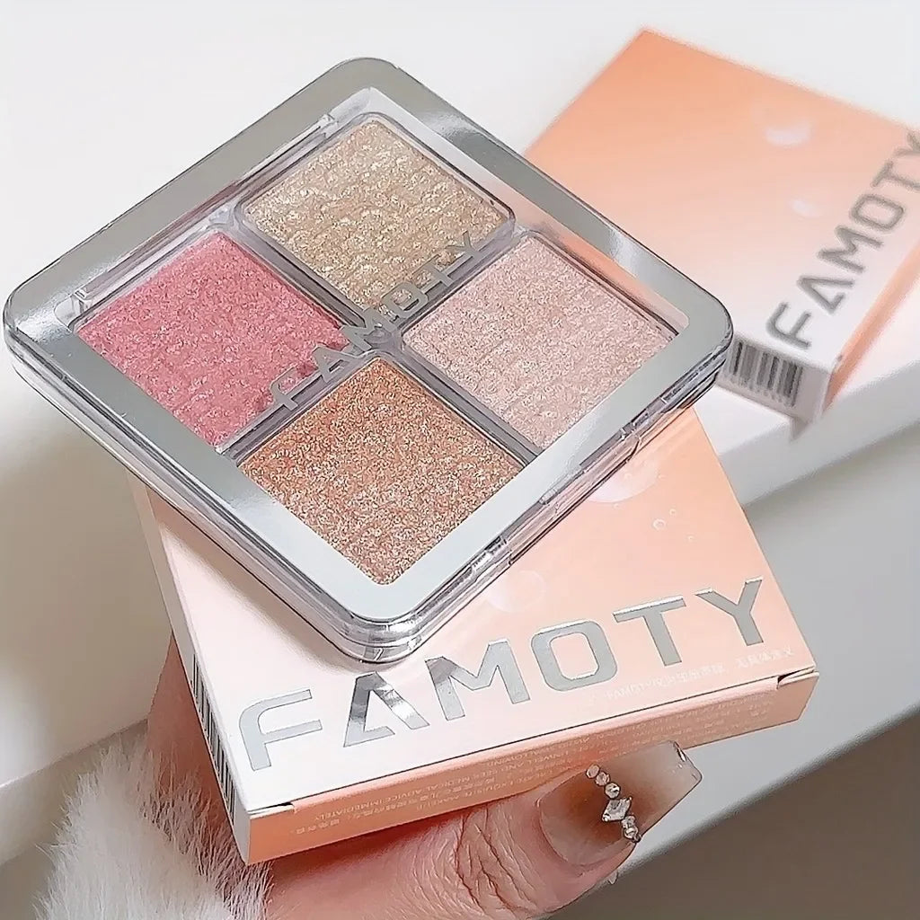 4-Color Highlighter Palette – Waterproof Shimmer Glow Baked Powder