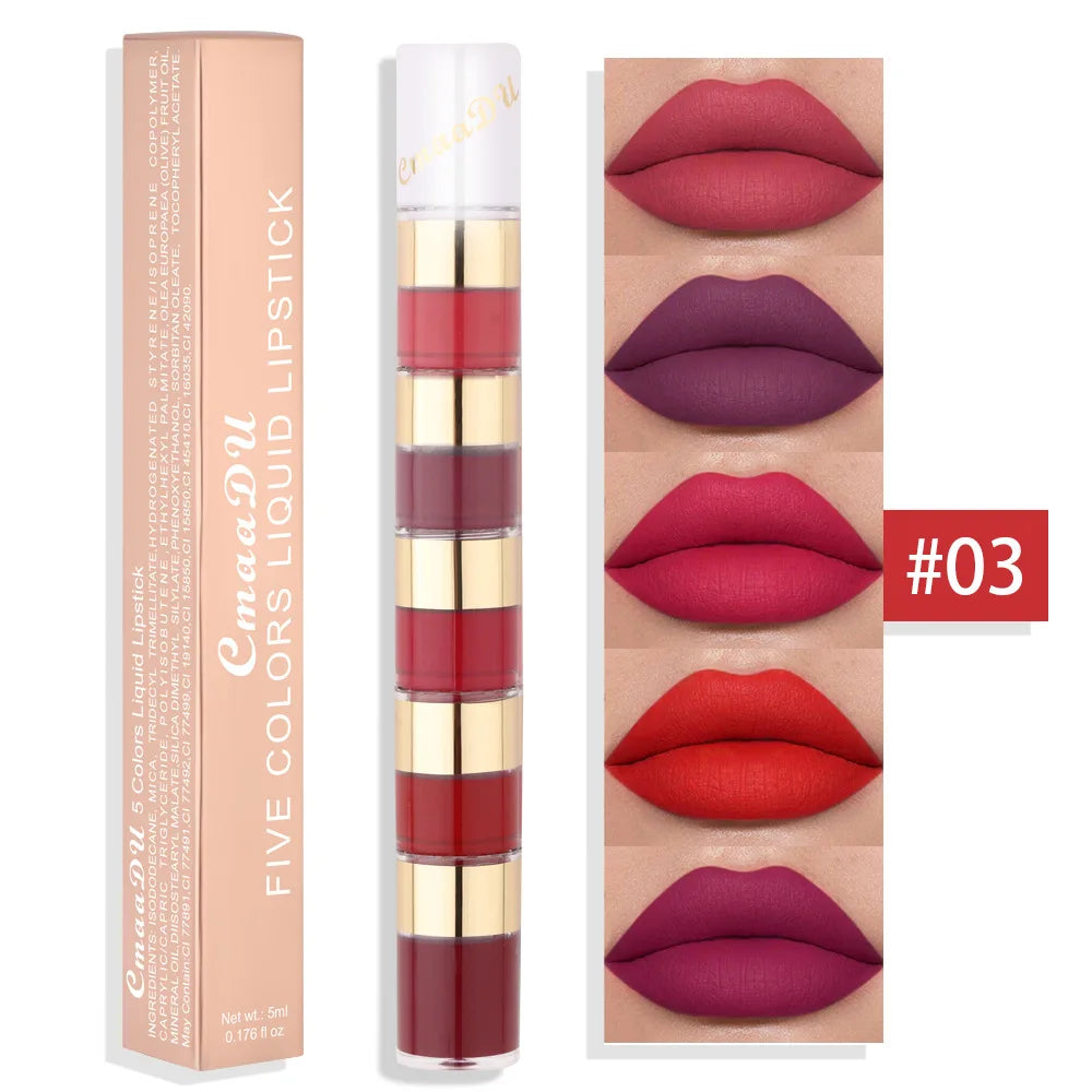 5-in-1 Matte Lipstick Set – Velvet Lip Tint & Gloss Combo