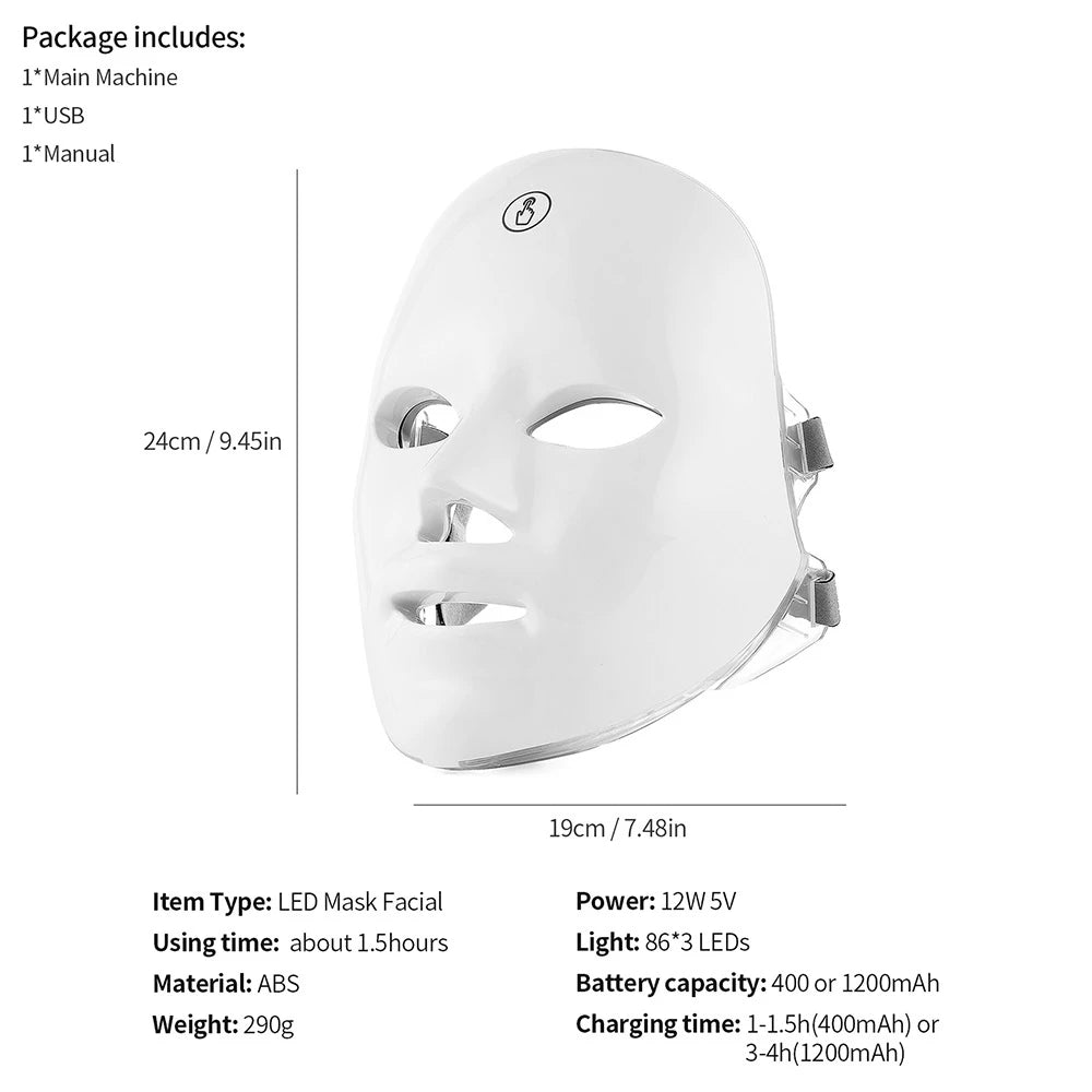 Rechargeable 7-Color LED Facial Mask – Skin Rejuvenation & Acne Treatment
