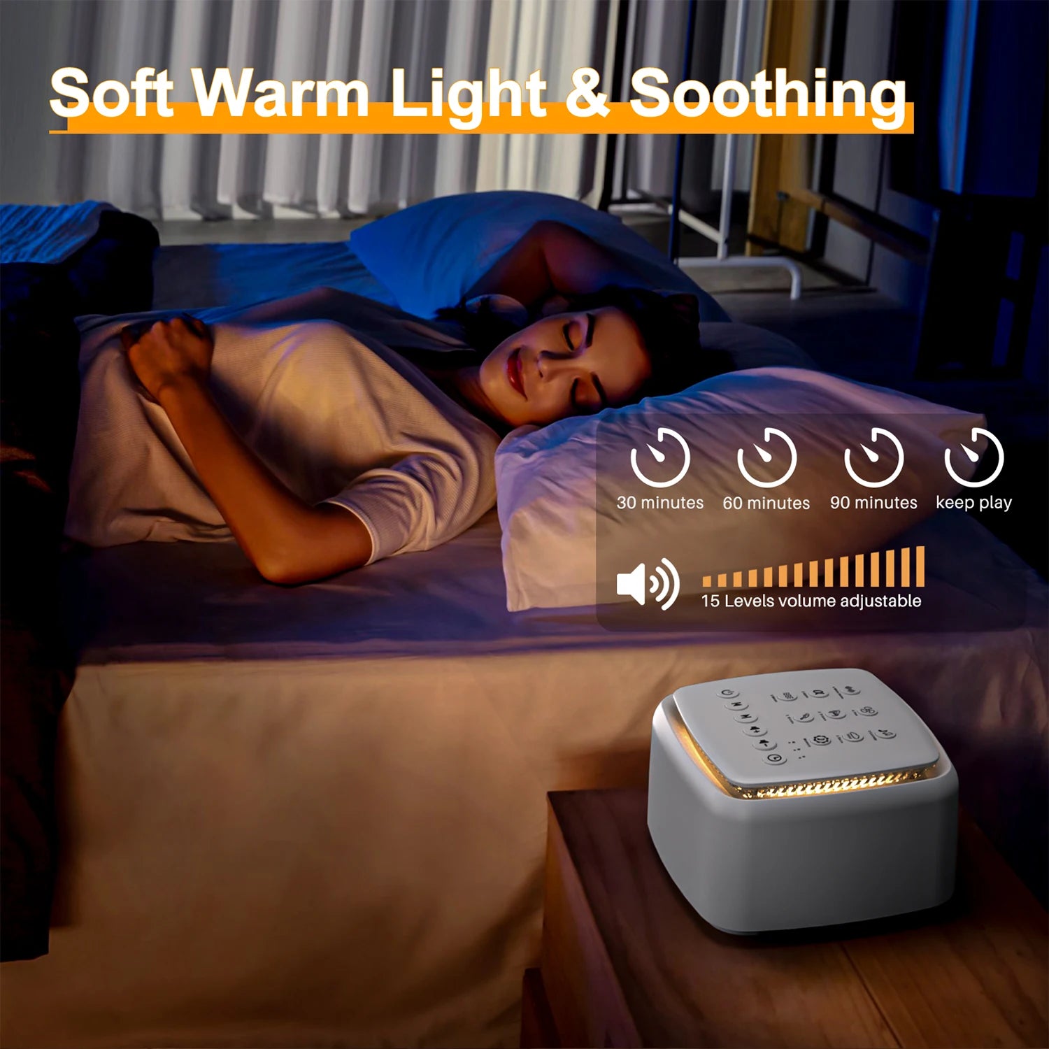 White Noise Machine – 30 Soothing Sounds & Warm Light with 30-Hour Battery