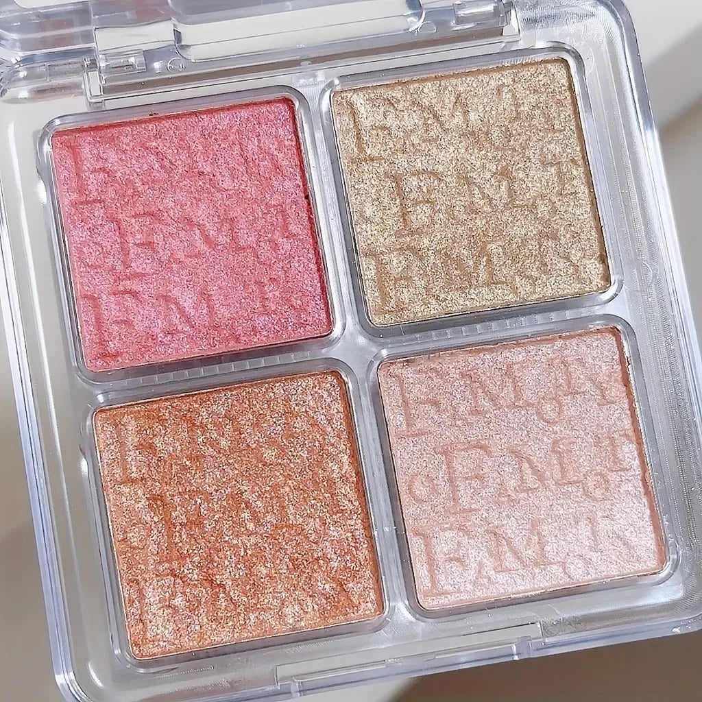 4-Color Highlighter Palette – Waterproof Shimmer Glow Baked Powder