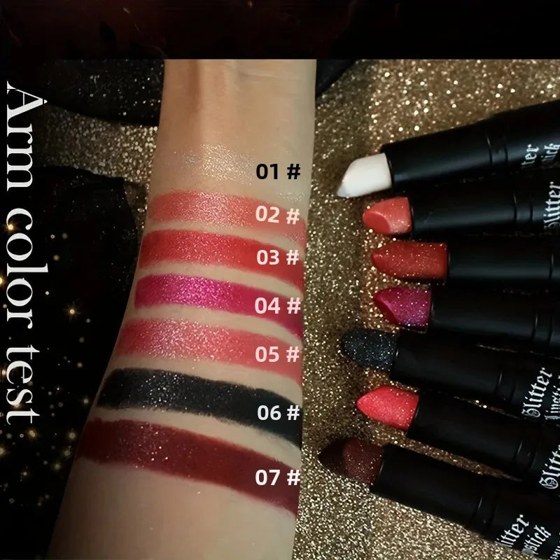 7-Color Diamond Matte Lipstick – Waterproof Glitter Lip Tint Balm