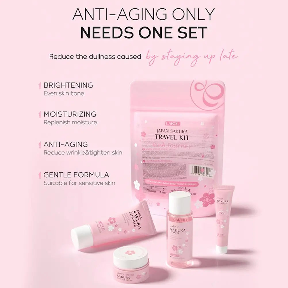 Sakura Skincare Gift Set – Cleanser, Serum, Eye Cream & Essence Kit