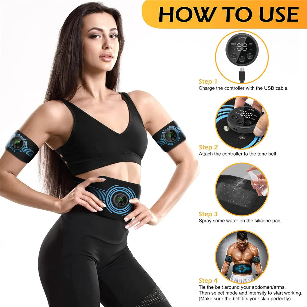 Smart EMS Abdominal Toning Belt – Muscle Stimulator for Waist, Arms & Legs