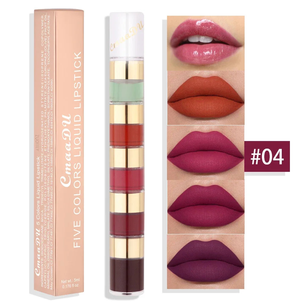 5-in-1 Matte Lipstick Set – Velvet Lip Tint & Gloss Combo