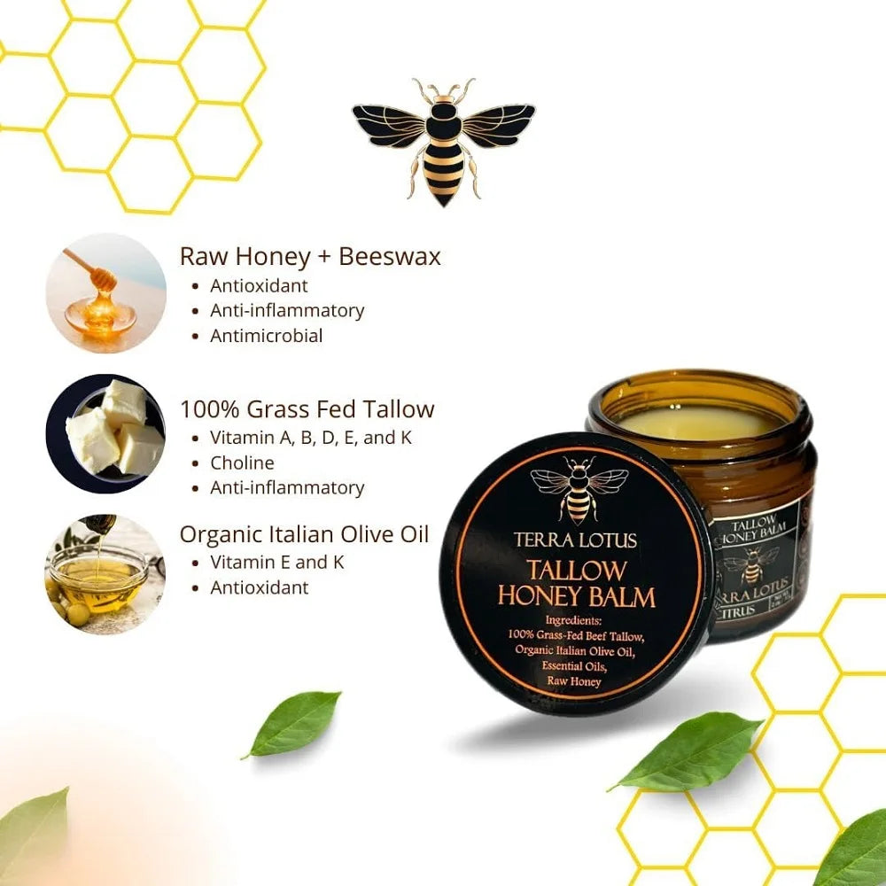 Organic Beef Tallow Balm with Raw Honey – All-Natural Moisturizer