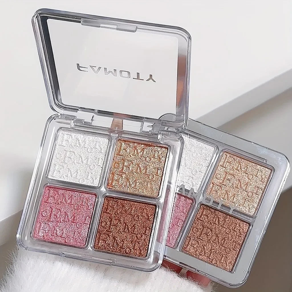 4-Color Highlighter Palette – Waterproof Shimmer Glow Baked Powder