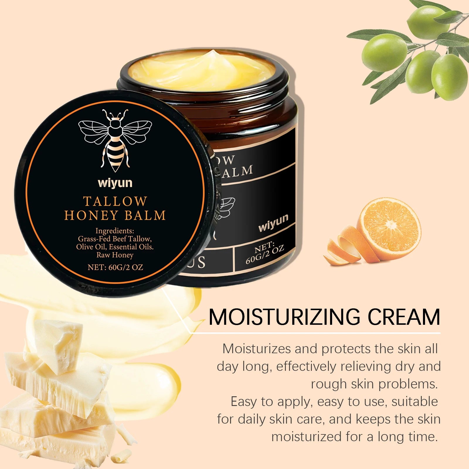 Whipped Beef Tallow & Honey Moisturizer – Fast-Absorbing Face & Body Cream