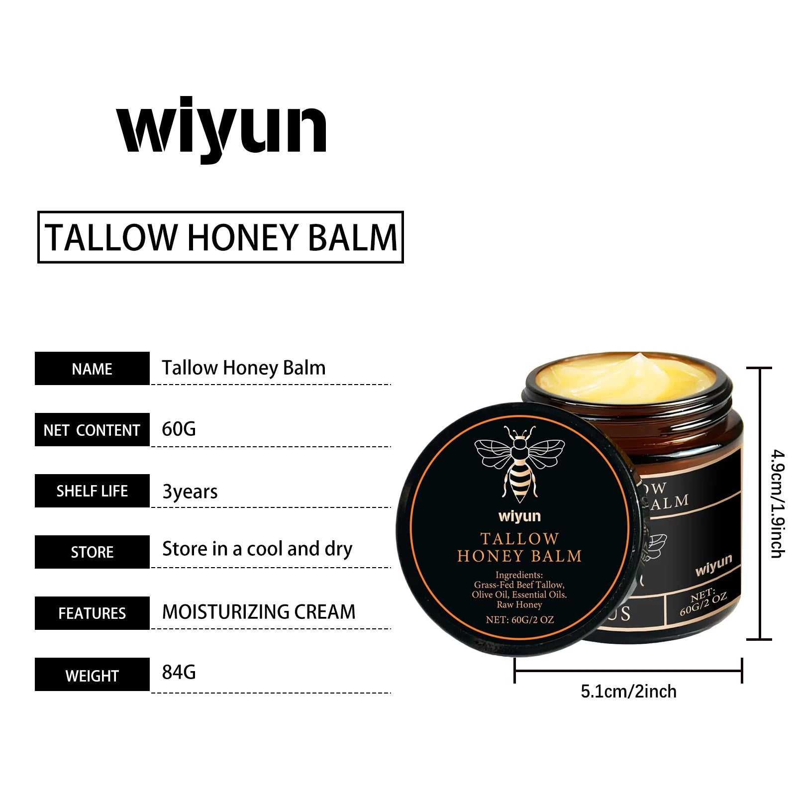 Whipped Beef Tallow & Honey Moisturizer – Fast-Absorbing Face & Body Cream