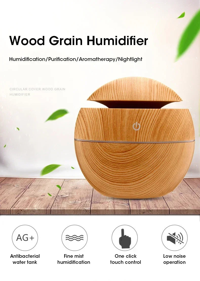Mini Woodgrain USB Humidifier – Essential Oil Diffuser & Aromatherapy