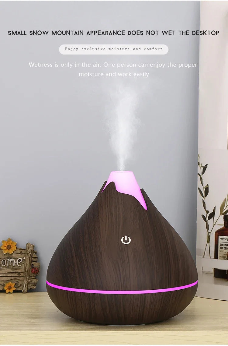 350ML Wood Grain Essential Oil Diffuser – Ultrasonic Humidifier with Remote & 7-Color LED