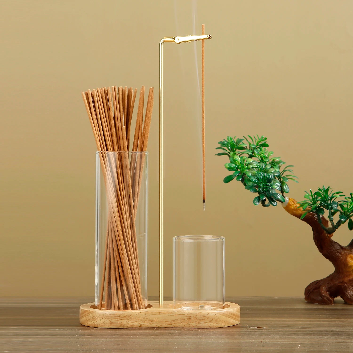 2-in-1 Incense Holder with Glass Ash Catcher & Stick Organizer