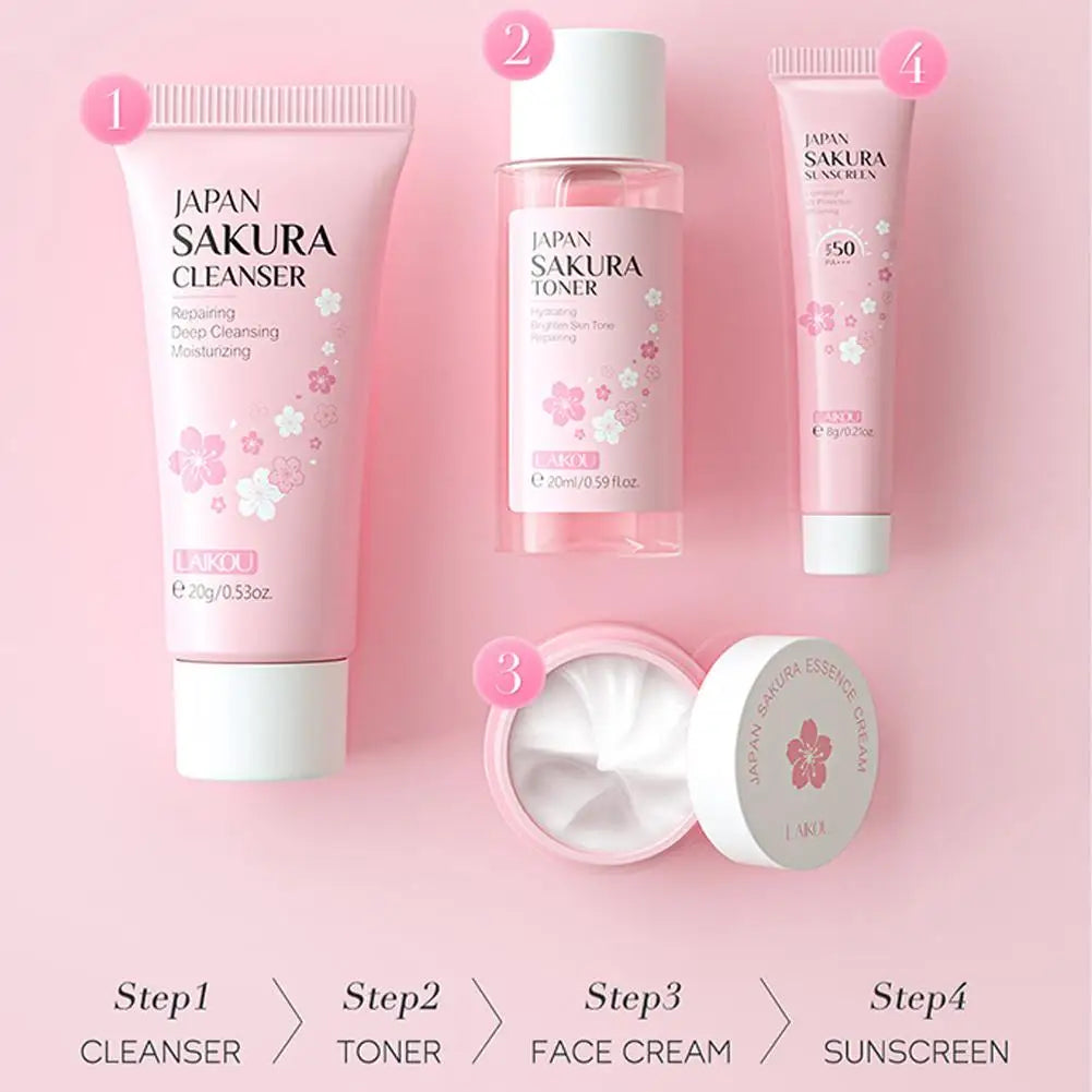 Sakura Skincare Gift Set – Cleanser, Serum, Eye Cream & Essence Kit
