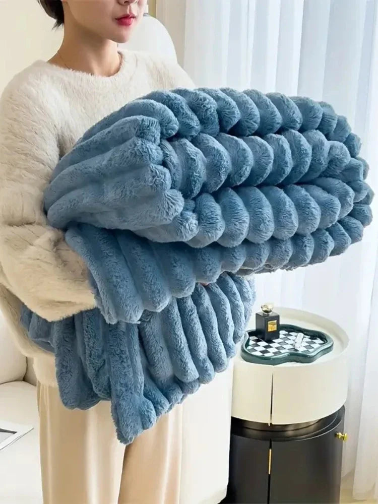 Plush Ribbed Throw Blanket – Soft, Warm & Lightweight for Bed or Sofa