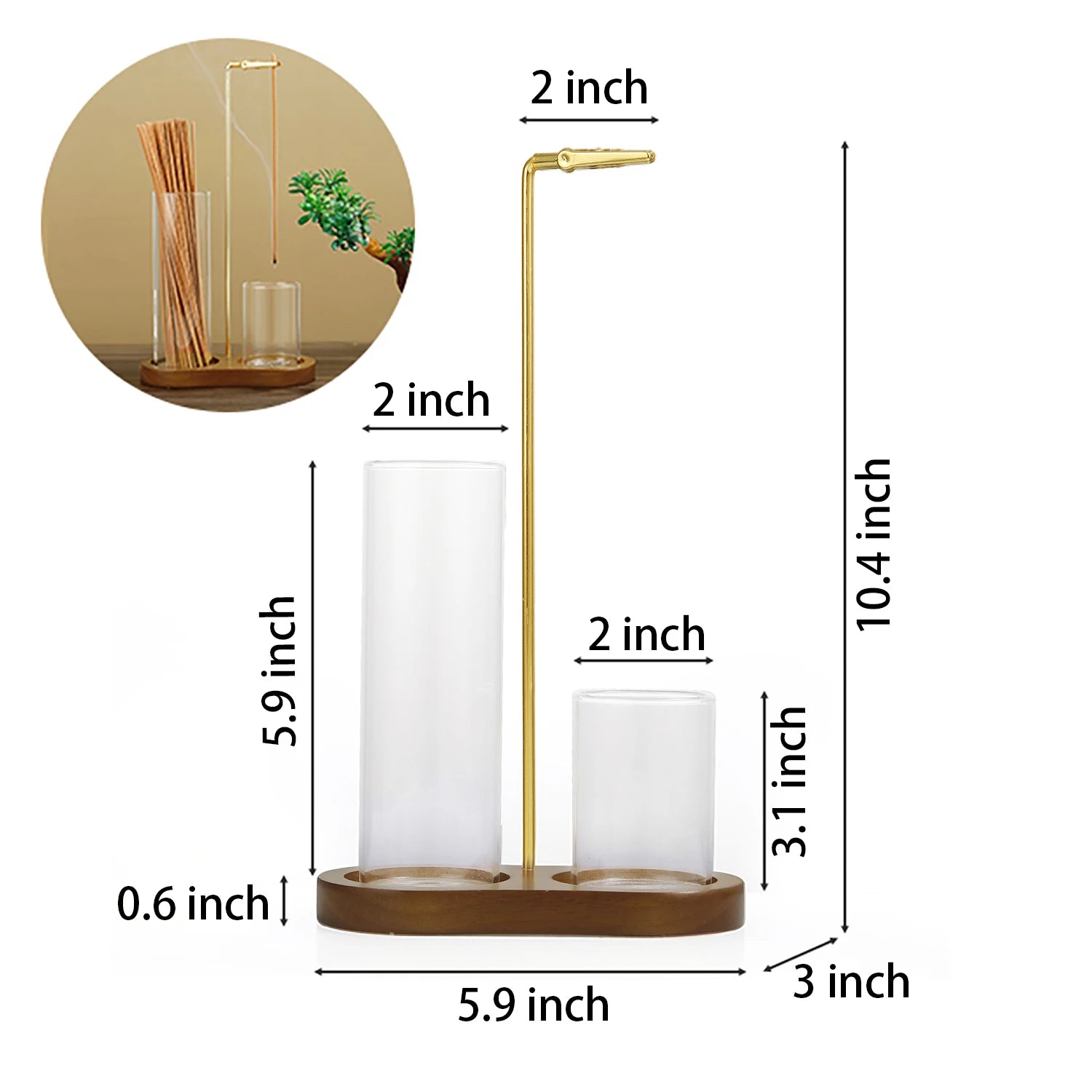 2-in-1 Incense Holder with Glass Ash Catcher & Stick Organizer