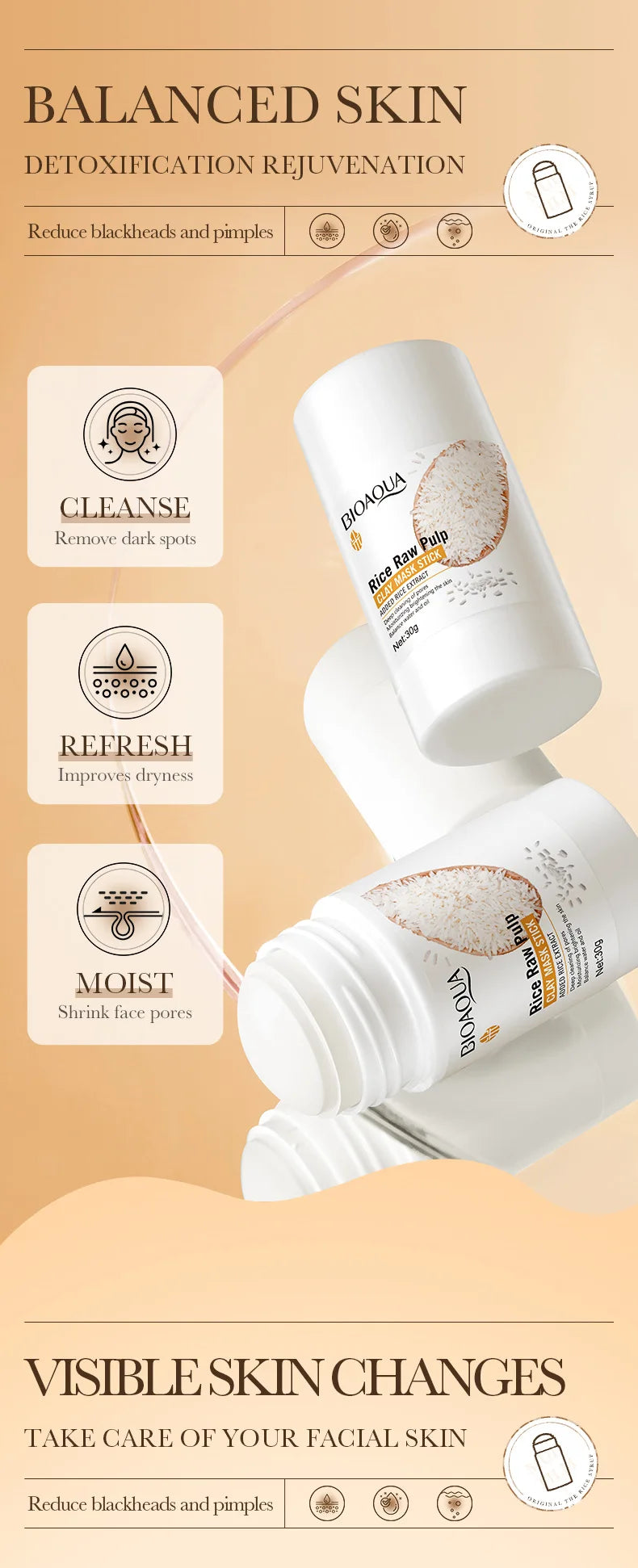 BIOAQUA White Rice Face Mask Stick – Moisturizing & Blackhead Removal