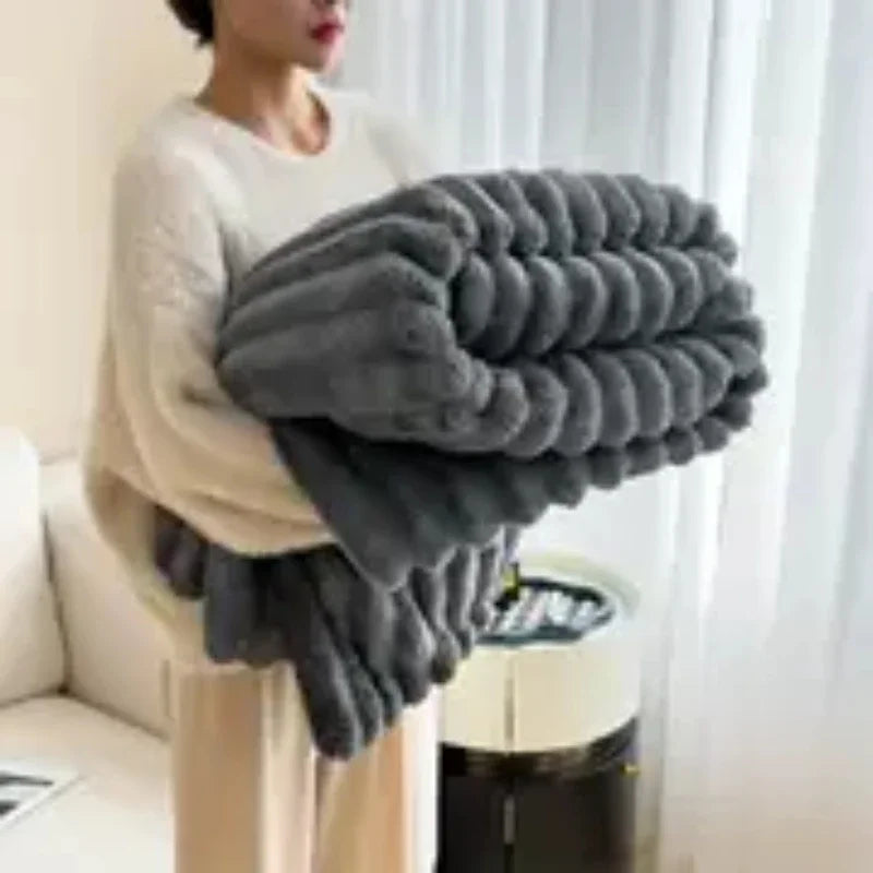 Plush Ribbed Throw Blanket – Soft, Warm & Lightweight for Bed or Sofa